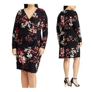 American Living Women's Plus Size Long Sleeve Surplice Neck Side-Ruched Dress 18